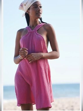 Nwt anthro gauze Cotton Pink Beach Backless Sundress